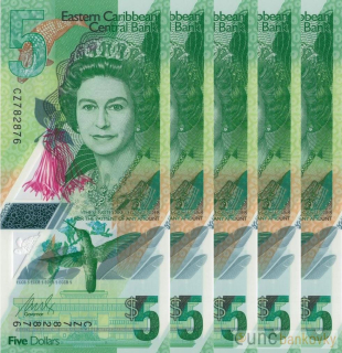5x Východní Karibik 5 Dollars 2021 dealer set UNC