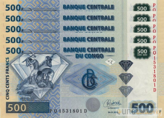 5x Kongo 500 Francs 2022 dealer set UNC